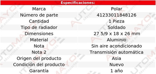 Un Radiador Motor Polar F-350 Aut V8 5.8l S/aa 1989 - 1998