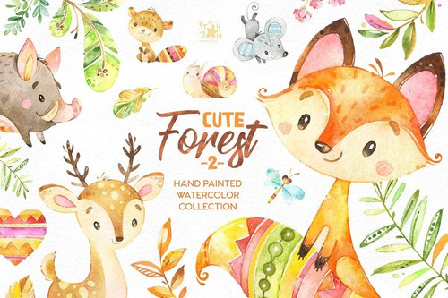 Animales Del Bosque 7 Acuarela Kit Imprimible Clipart Png 