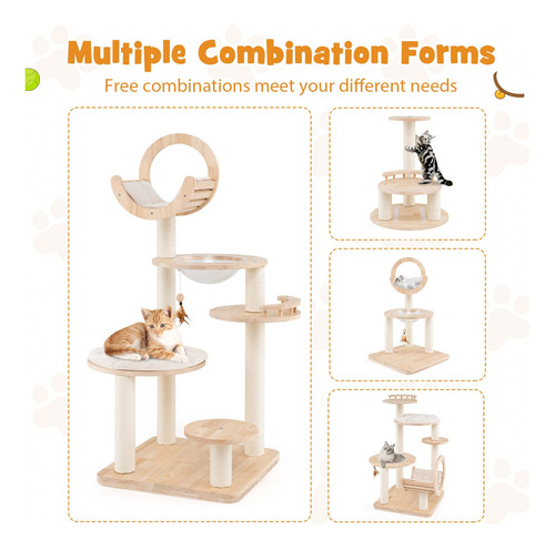 Árbol Para Gatos De Madera Maciza 4 En 1 Con Rascador