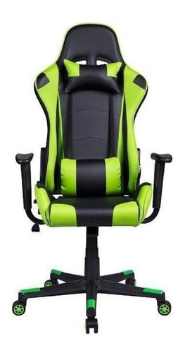 Cadeira de escritório Pelegrin 3012 gamer ergonômica preta e verde con estofado do couro sintético