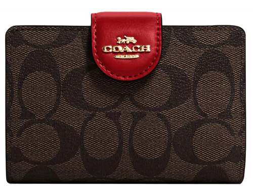 Cartera Coach Roja/cafe Con Monedero C0082