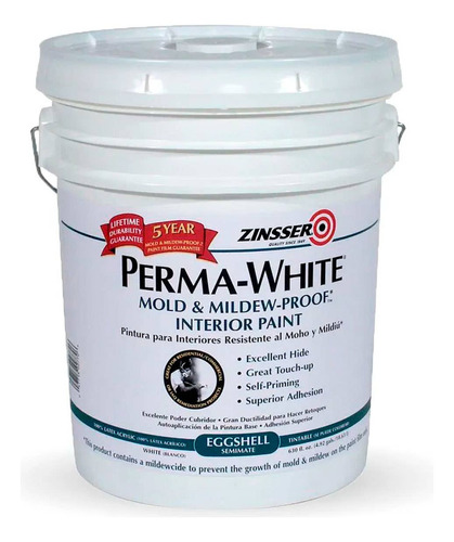 Perma White Latex Antihongo Interior Semimate Zinsser 18,9 L Color Blanco