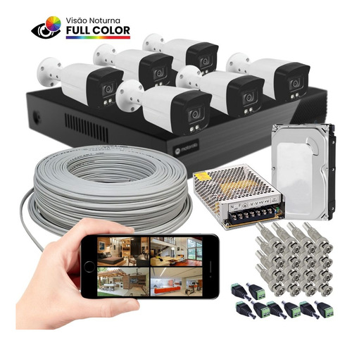Kit 6 Câmeras Analógica 4in1 Full Color Dvr Motorola Hd500gb