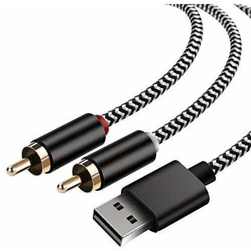 Cable Auxiliar De Audio Usb A 2 Machos Rca Para Pc Estéreo Y