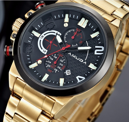 Relógio Masculino Dourado Luxo Amuda - Am5015