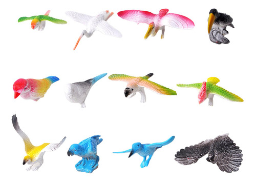 12 Figuras De Pájaros Realistas, Figuritas De Animales Para