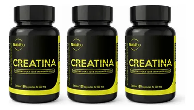 Kit 3 Creatina Monohidratada 120 Cápsulas 100% Pura Natuyou Sem Sabor