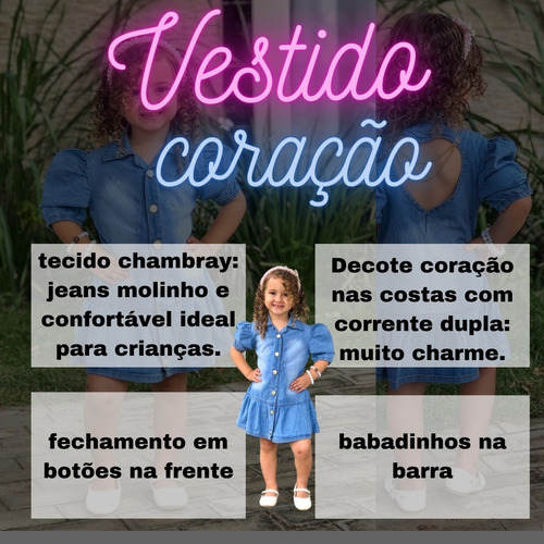 Imagem 5 de 10 de Vestido Mini Diva Infantil Jeans Blogueirinha Costas Coração