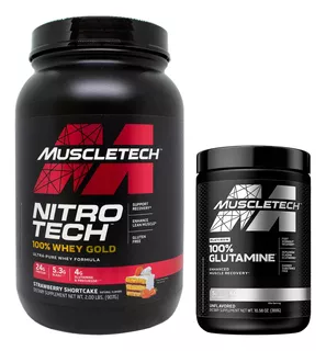 Muscletech Kit 100% Whey Gold Proteína + Glutamina 300gr Sabor Strawberry Shortcake - Glutamina