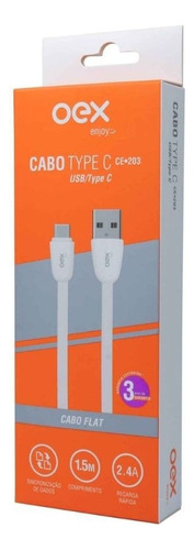 Cabo Usb Com Entrada Type C Com 1.5 Metros Branco Oex Ce203