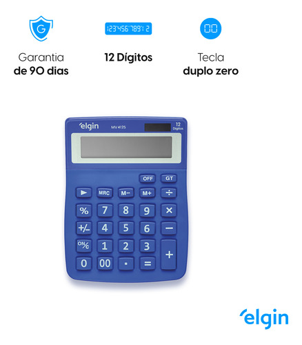 Calculadora Elgin De Mesa 12 Dig Comercial Mv4125 Azul