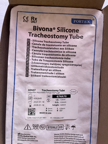 Cánula Traqueostomía Bivona 7.0 , 8.0