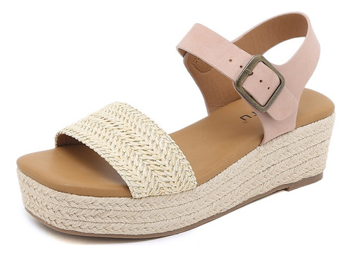 Sandalias De Tacón Inclinado Tejidas De Verano Para Mujer