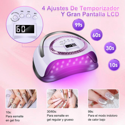 Lámpara de Uñas CIICII, UV LED Secador de Uñas de 288W, 66 Luces Fototerapia de Uñas Máquina con 4 Ajustes de Temporizador y Pantalla LCD, con Sensor Automático, Lámpara De Gel De Curado Más Rápido