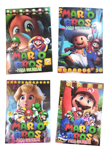 Pack 4 Libros De Colorear Super Mario Sorpresa Cumpleaños 