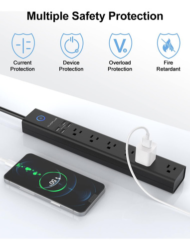 Pack Power Strip Surge Surge Protector - Auoplus 6 Salidas 4