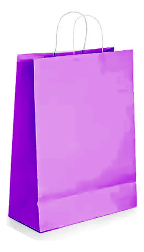 12 Bolsas Papel Kraft Colores 27x21x11cm Morado Con Asa