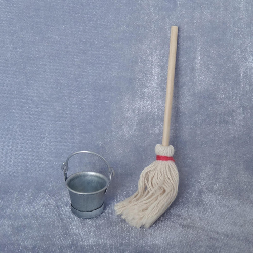 2 Tiny Mop And Bucket Set 1:12 Dollhouse Accessories Party
