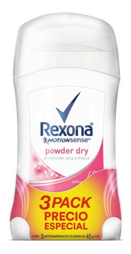 Desodorante Rexona Barra Powder Dry Con 3 Piezas De 45 Grs Fragancia Motion Sense
