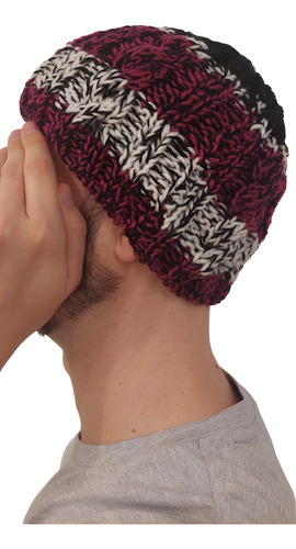 Gorro De Lana Tejido A Mano Artesanal Gm05 Único Adulto Violeta Rayado Melange