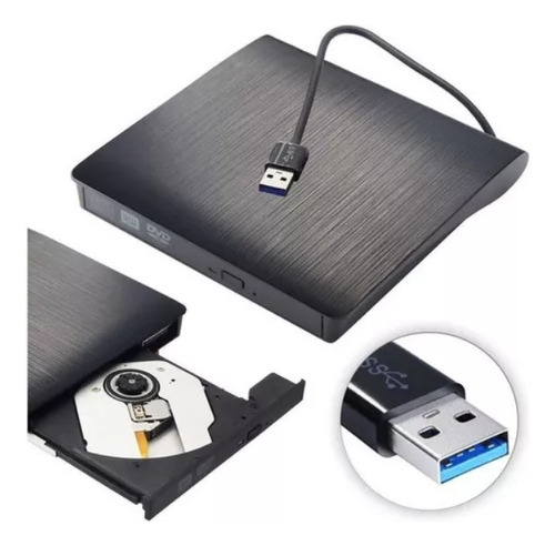 Leitor Slim De Cd E Dvd Portátil Preto Usb 3.0 Pc Notebook