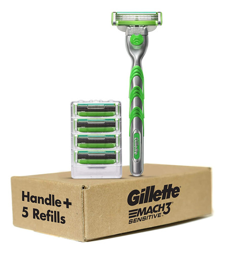 Mango De Afeitar Gillette Mach3 Sensitive Para Hombre + 5 Re