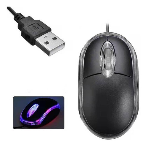 Raton/mouse De Computador Con Cable Luz Rgb Color Negro