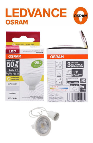 10 Piezas Foco Led Mr16 Osram 5w=50w Luz Calida Color de la luz 3000K