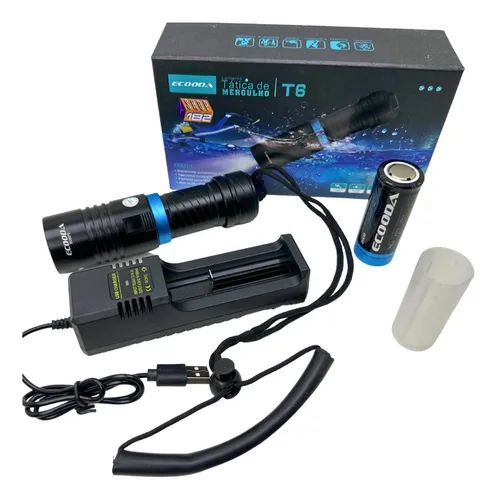 Lanterna Mergulho Recarregável Led Cree T6 Potente 50 Metros - JP