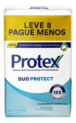 Sabão em barra Protex Antibacteriano Duo Protect de 85 g pacote x 8