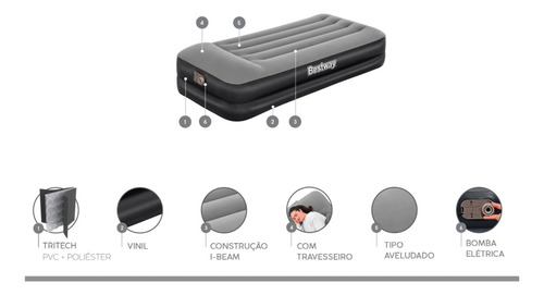 Colchón inflable eléctrico individual Bestway con bolsa, color negro