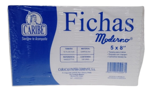 Fichas 5x8 12.7*20.3cm Caribe (100 Unid.)