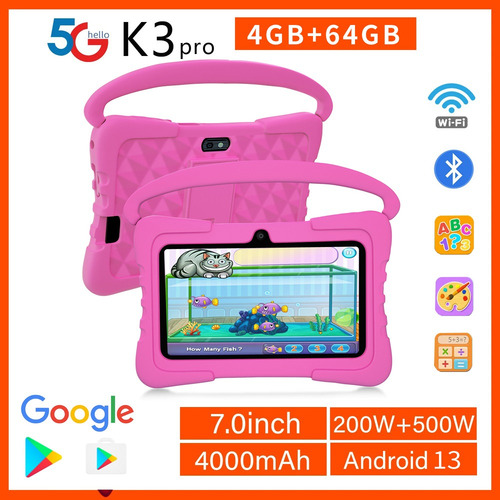 Tablet Infantil 4gb+64gb Android 13 Wifi Blueto Color Rosa