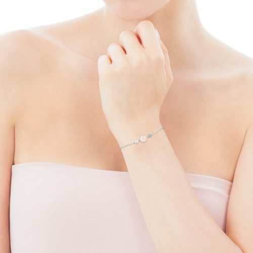 Pulsera Tous Mini Color De Plata, Cuarzo Rosa, Amazonita