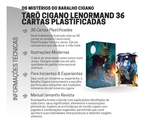 Baralho Cigano com Significados. 36 Cartas. Oráculo. Jogo de