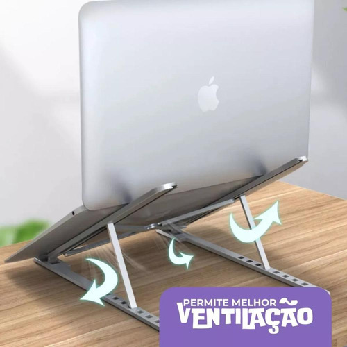 Suporte Aluminio De Notebook Articulado Dobrável Ergonomico Prateado Prateado