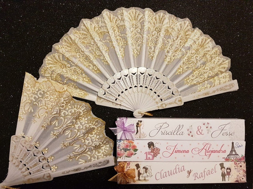 Abanicos Elegantes Cajita Personalizados Recuerdos Boda Xv