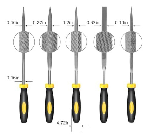 Mini Juego De Limas De Metal De Mano, Longitud Total 6.3 Pul