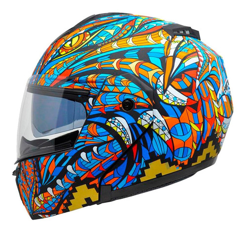 Imagen 2 de 7 de Casco Para Moto Abatible Kov Stealth Alebrije Azul Dot