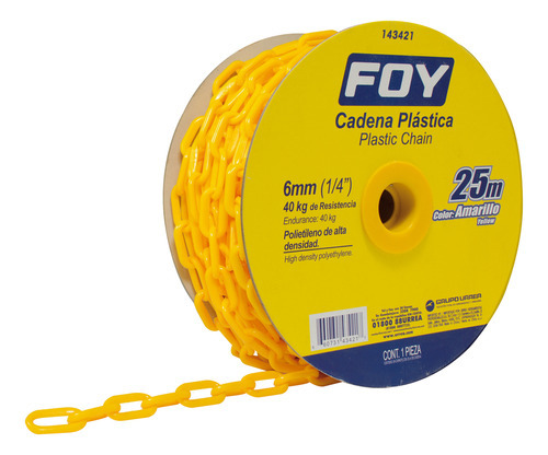 Cadena Plastica 6mm 1/4´´ Carrete De 25m Amaril Foy 143421 Color Amarillo