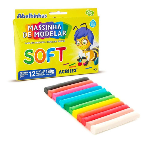 Imagem 2 de 4 de Massinha De Modelar Escolar 12 Cores Soft Acrilex 180g