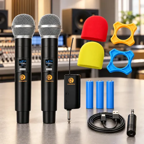 Kit 2 Microfones Sem Fio Dinâmico Duplo Recarregável Profissional Uh