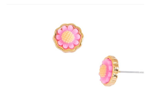 Aretes De Flor Rosa 4 Baños De Oro Nice