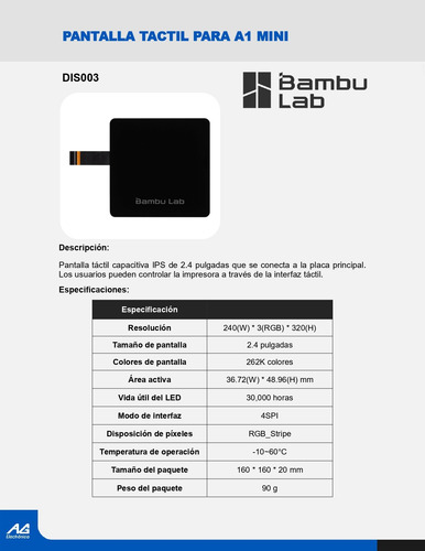 Pantalla Tactil Para Bambu Lab A1 Mini Dis003