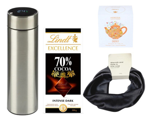 Box Dia Del Padre C/botella Termica Digital + 3 Ítems Papa Plateado