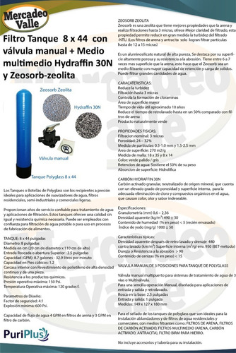 Imagen 2 de 9 de Tanque Polyglass 8x44 Valvula Manual + Medio Multimedio