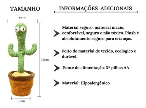 Imagem 5 de 7 de Cacto Falante Repete Voz Toca Música Dança Brinquedo Pelucia