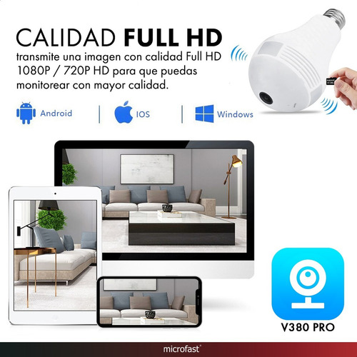 Cámara Seguridad Espía Foco 360 2mp Hd 1080p Wifi Nocturna