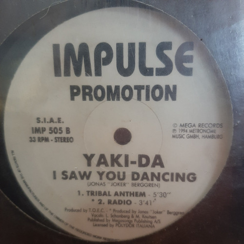 Vinilo Yaki Da I Saw You Dancing Impulse Promotion E1