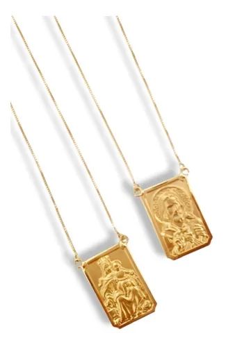 Escapulário Em Ouro 18k 750 (cod33y) Medalhas Grandes